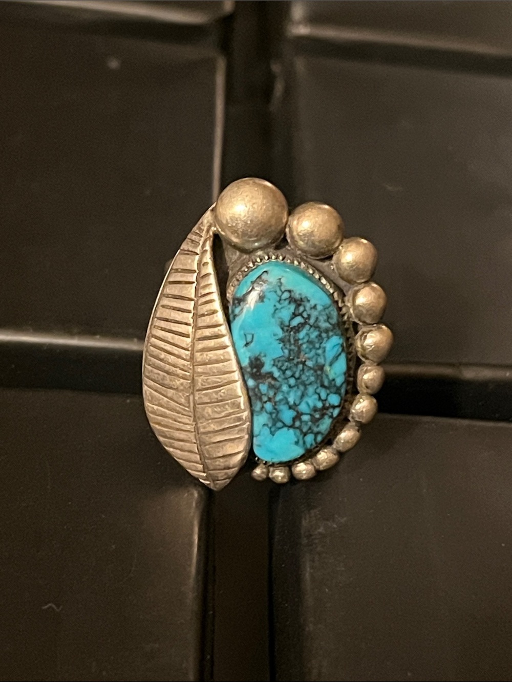 Vintage Native American size 10 spiderweb Turquoise ring